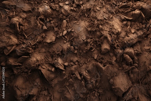 Scattered soil pile on white background, top view.