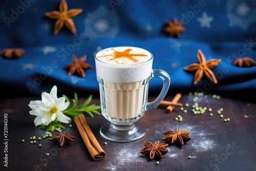 chai latte with star anise and foam art