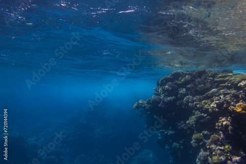 bay in the coral reef with foamy water during strong waves