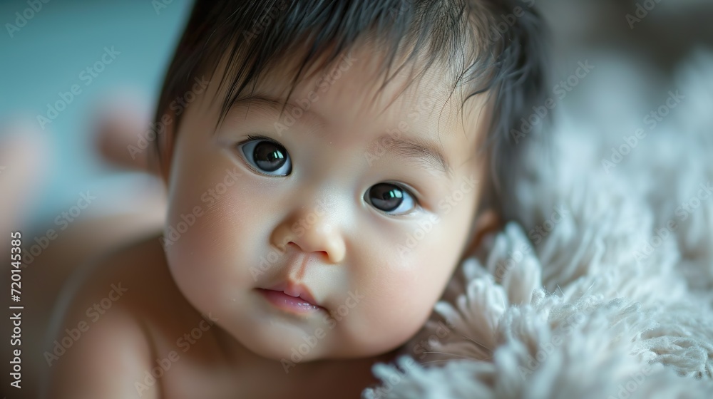 innocent gaze: an asian baby's captivating encounter with the camera innocent gaze: an asian baby's captivating encounter with the camera