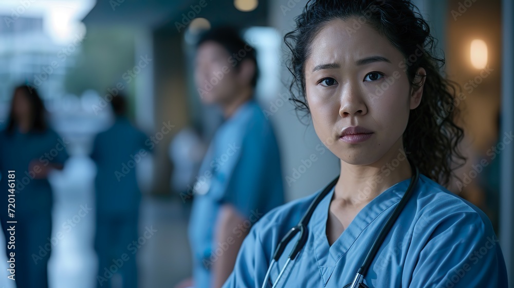 healthcare focus: a confident woman in blue scrubs healthcare focus: a confident woman in blue scrubs