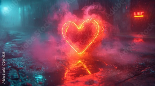 Beautiful neon 3d background with a heart