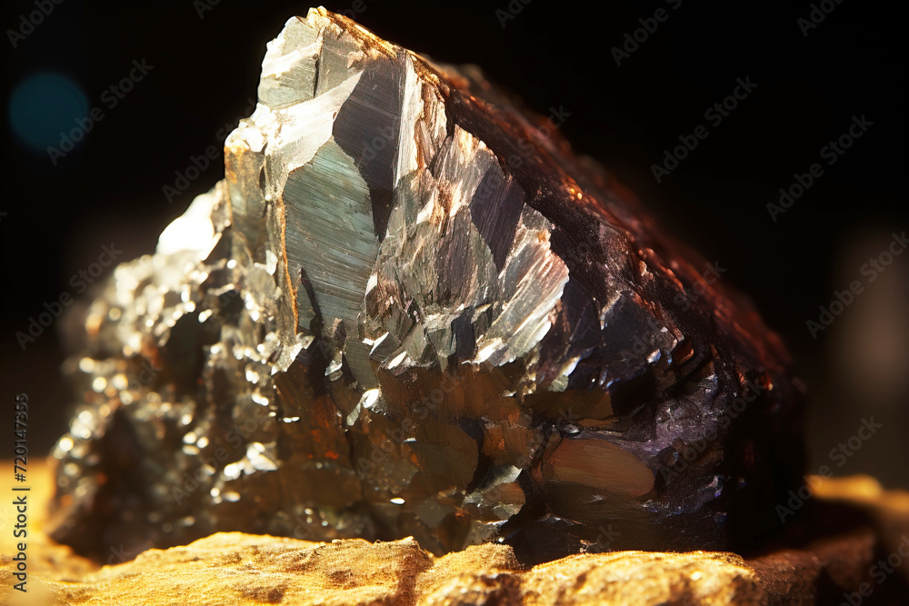 Wakefieldite is a rare precious natural stone on a black background. AI generated.