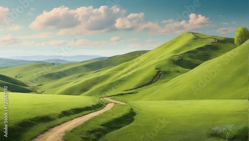 landscape with green grass and blue sky