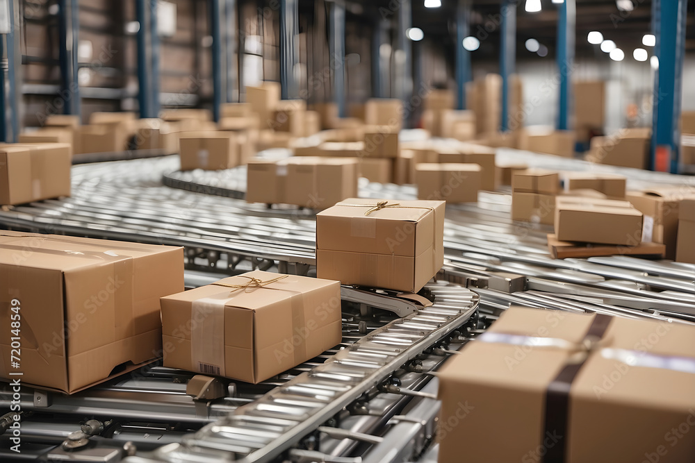 Stacked cardboard boxes in a warehouse, arranged on a pallet, depict a scene of organized storage and efficient transportation in a 3D illustration Stacked cardboard boxes in a warehouse, arranged on a pallet, depict a scene of organized storage and efficient transportation in a 3D illustration