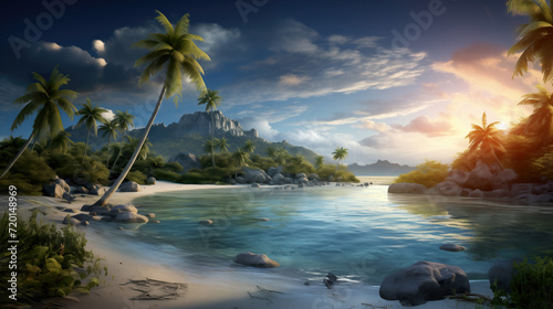 beautiful island wallpaper showing sunrise time with clear blue water