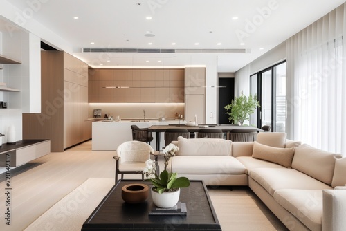 modern minimalist home interior design  neutral color palette  an open-concept living space seamlessly connected