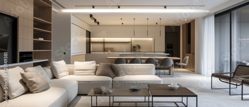 modern minimalist home interior design  neutral color palette  an open-concept living space seamlessly connected