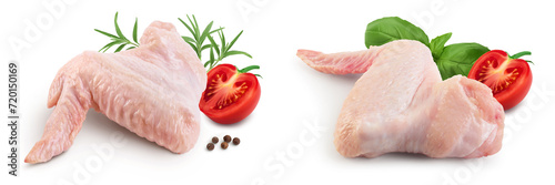 Raw chicken wings isolated on white background with full depth of field