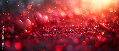 St. Valentine's Day red bokeh background with hearts, place for text.generative ai