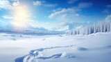 beautiful realistic inspired winter landscape artwork, white blue themed