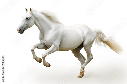 horse breed white Quarter galloping fast  isolated on white background