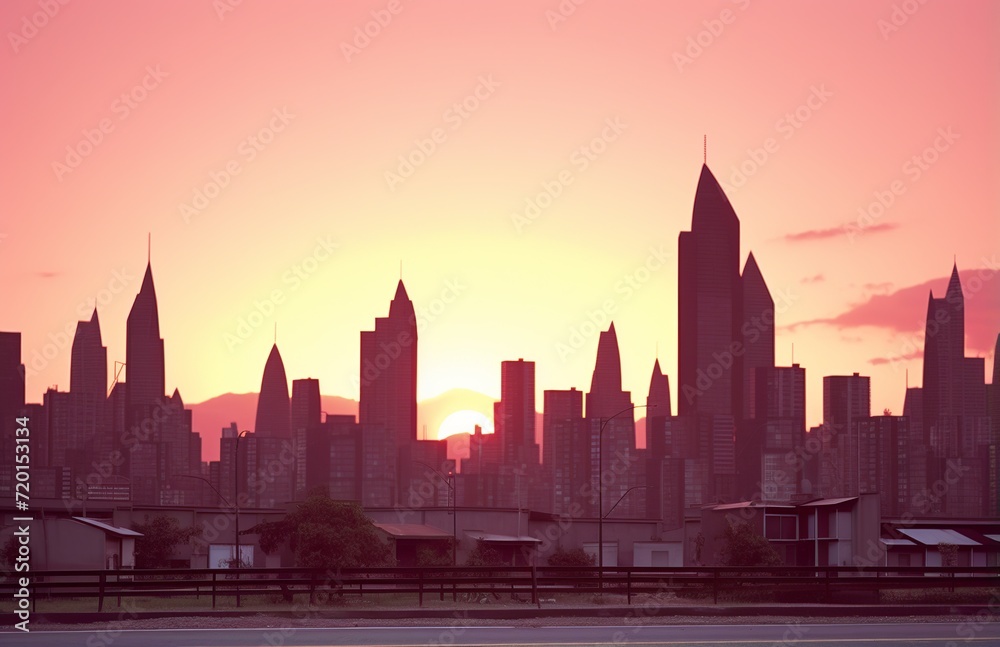 Urban Dusk: City Skyline Illuminated at Twilight
