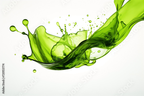 splashes of green liquid or juice or oil, flying, soaring isolated on white background