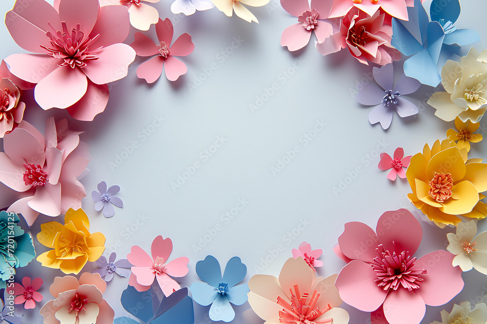 Paper cut style bouquet abstract background, Beginning of Spring festival scene concept illustration Paper cut style bouquet abstract background, Beginning of Spring festival scene concept illustration