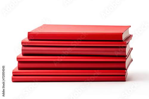 books red binding, thick identical, stack, side view, isolated on white background