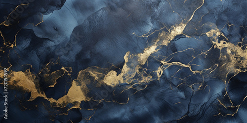 abstract background, dark blue paint with gold veins.