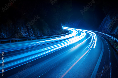 blue car lights at night, long exposure photo