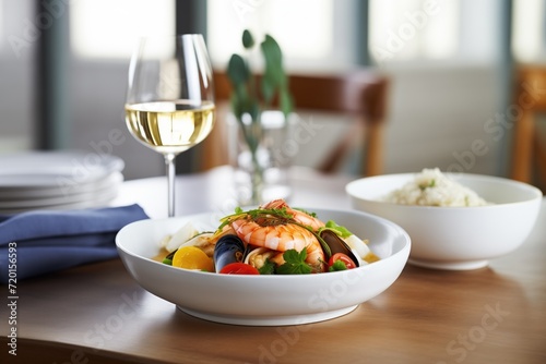pairing seafood dish with glass of white wine