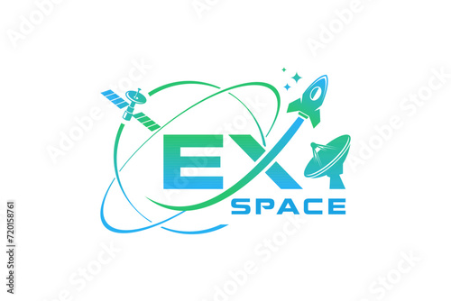 Satellite telecommunications technology logo design, future space company.