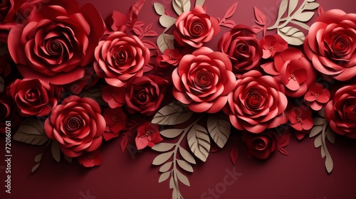 Lush bouquet of dark red flowers creating a romantic floral pattern.