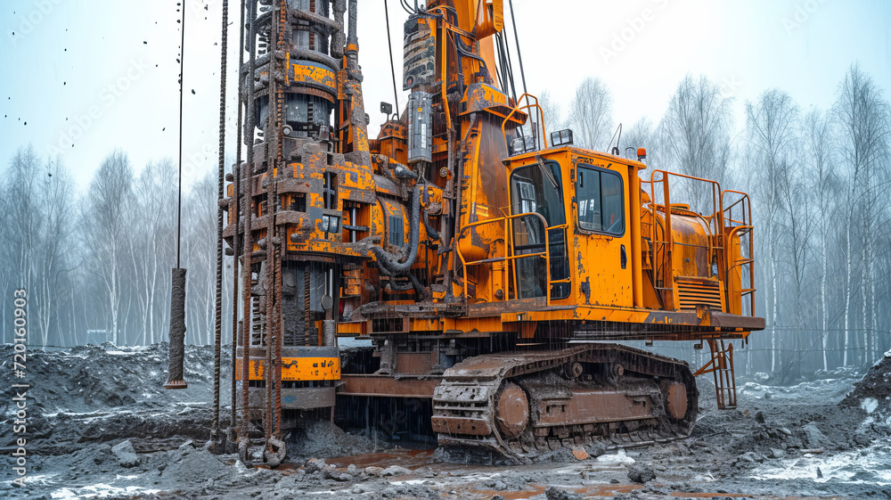 Hydraulic drilling machine at the construction site. Pile field. Modern drilling rig, generative ai Hydraulic drilling machine at the construction site. Pile field. Modern drilling rig, generative ai
