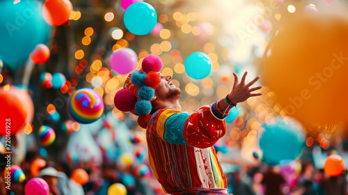 Artistic representation of jugglers skillfully performing with vibrant balls at a carnival, adding flair to the entertainment