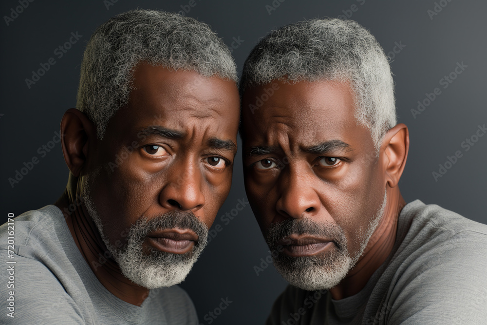 Expressive Glance, Mature Male Twins with Salt-and-Pepper Beards, Profound Connection Expressive Glance, Mature Male Twins with Salt-and-Pepper Beards, Profound Connection