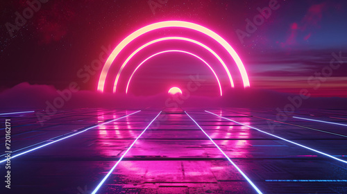 Glowing neon synthwave and retrowave background