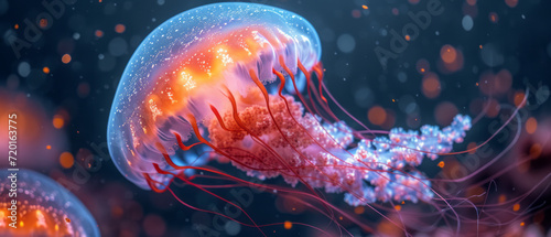 Vibrant aquatic sea jelly with glowing tentacles, generative ai © Chanya2498