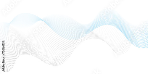 Modern abstract blue wave digital geometric Technology, data science frequency gradient lines on transparent background. Isolated on blue background. gray and white wavy stripes background.