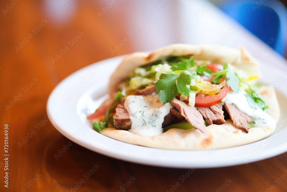 pita sandwich stuffed with gyro meat and tzatziki sauce pita sandwich stuffed with gyro meat and tzatziki sauce