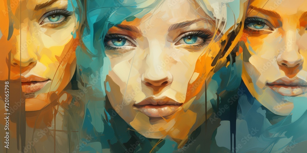 several faces of women are shown in the painting abstract illustration