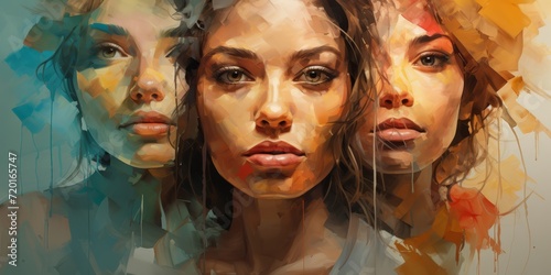 several faces of women are shown in the painting abstract illustration