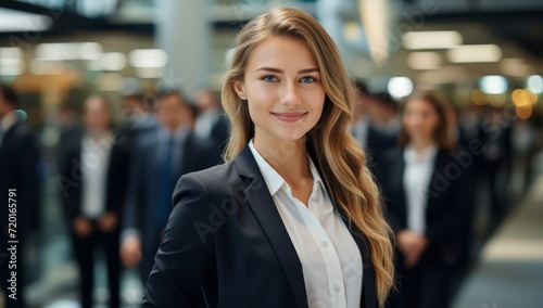 Young businesswoman, executive portrait, standing in front of her team of work colleagues © Photo And Art Panda