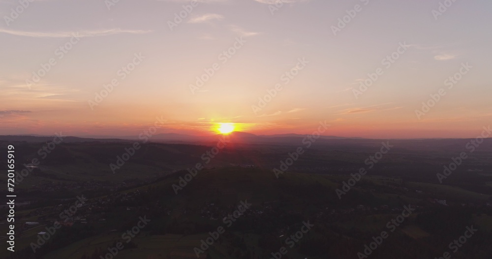 sunset in mountains aerial view