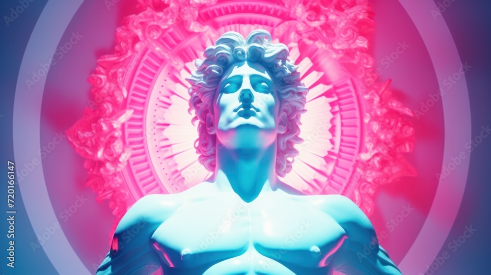Godly Apollo amidst Retro Wave Background in Majestic Pose