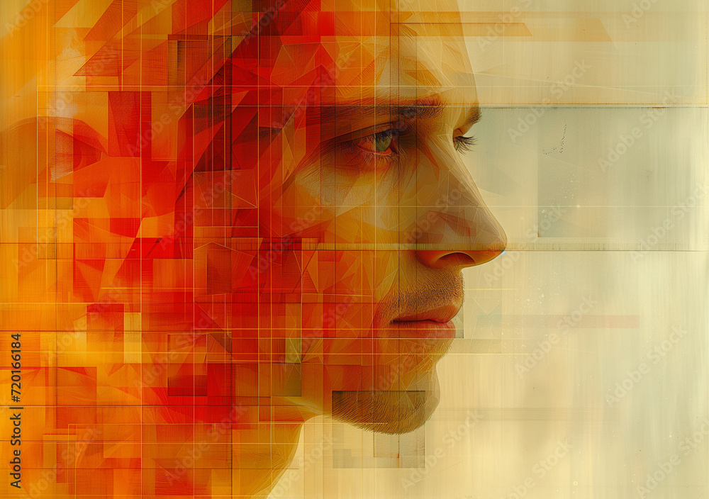 Obraz premium Abstract portrait of a man red tones