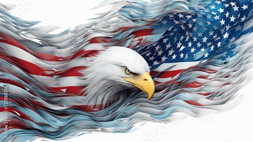 Wavy American flag with an eagle symbolizing strength and freedom . 4th of July Memorial or Independence day background