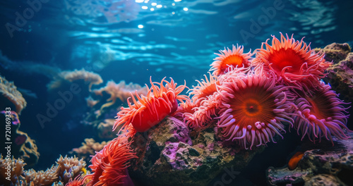 reef coral garden colorful scene underwater tropical sea red anemones © pier