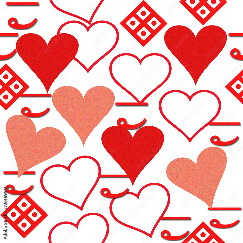 Seamless pattern with red, white and pink hearts