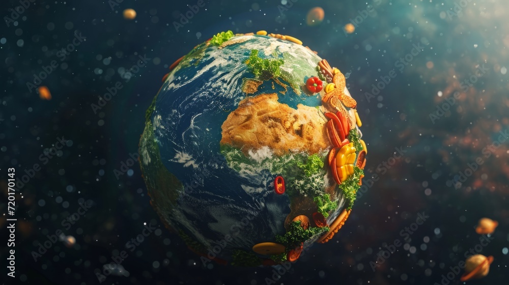 Naklejka premium Planet earth made of fast food. View from space to earth. 
