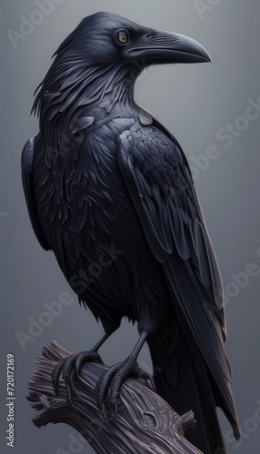 Black raven, mysterious gothic fantasy. AI generative