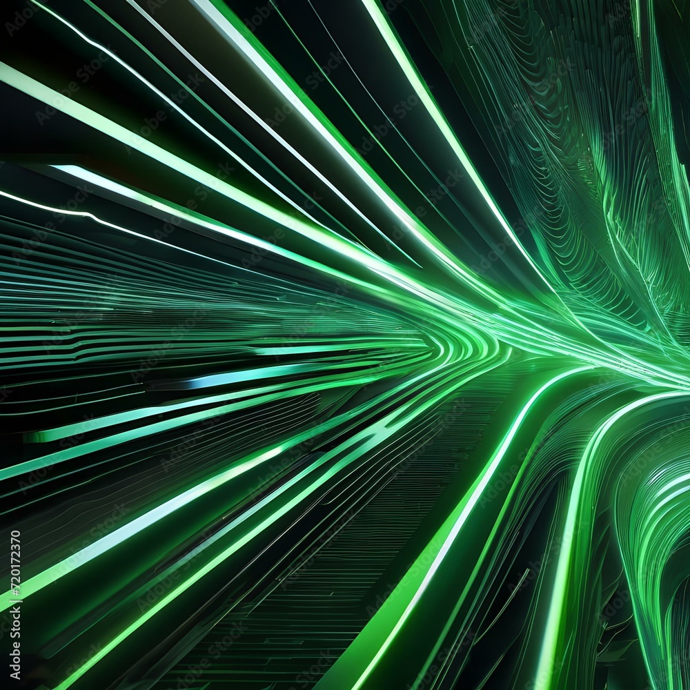 Futuristic 3D render of abstract green neon lines forming intricate patterns, leaving glowing tracks on a dark black background4 Futuristic 3D render of abstract green neon lines forming intricate patterns, leaving glowing tracks on a dark black background4
