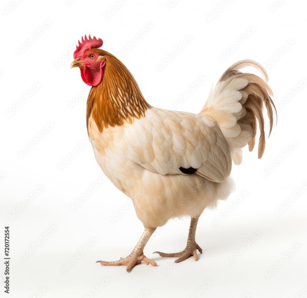 Stately Red Rooster Showcasing His Elegant Plumage on a White Background - Generative AI