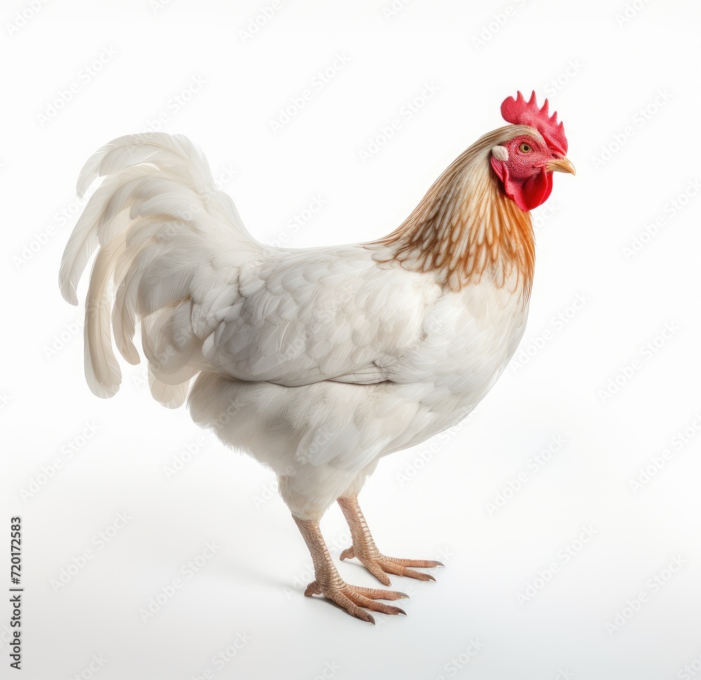 Fototapeta premium A Majestic White Chicken with Vibrant Feathers - Generative AI