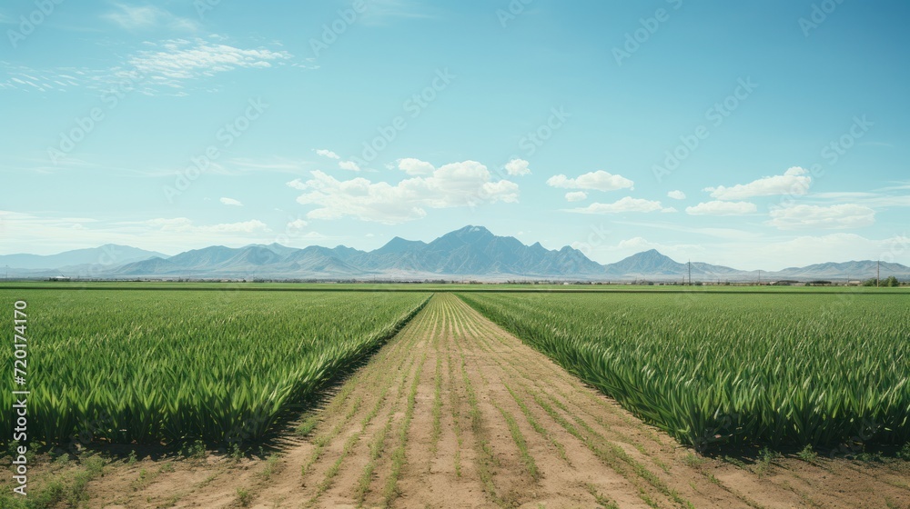 Lush Green Corn Field in Sunny Tucson, a Picture of Abundant Harvest.