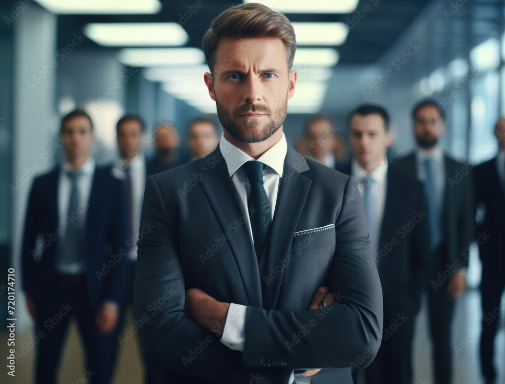 leader businessman in suit in with blured team people in office, successful teamwork leader businessman in suit in with blured team people in office, successful teamwork