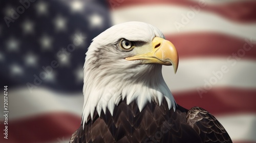 Patriotic American Flag and Majestic Bald Eagle Illustration Symbolizing American Pride and Freedom