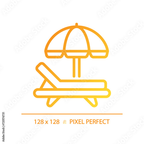 Sun lounger romantic vacation resort gradient linear vector icon. Tourist summer weekend. Magnificent travel relaxation. Thin line color symbol. Modern style pictogram. Vector isolated outline drawing